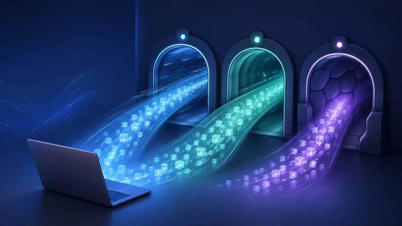 Illustration of secure VPN protocol tunnels